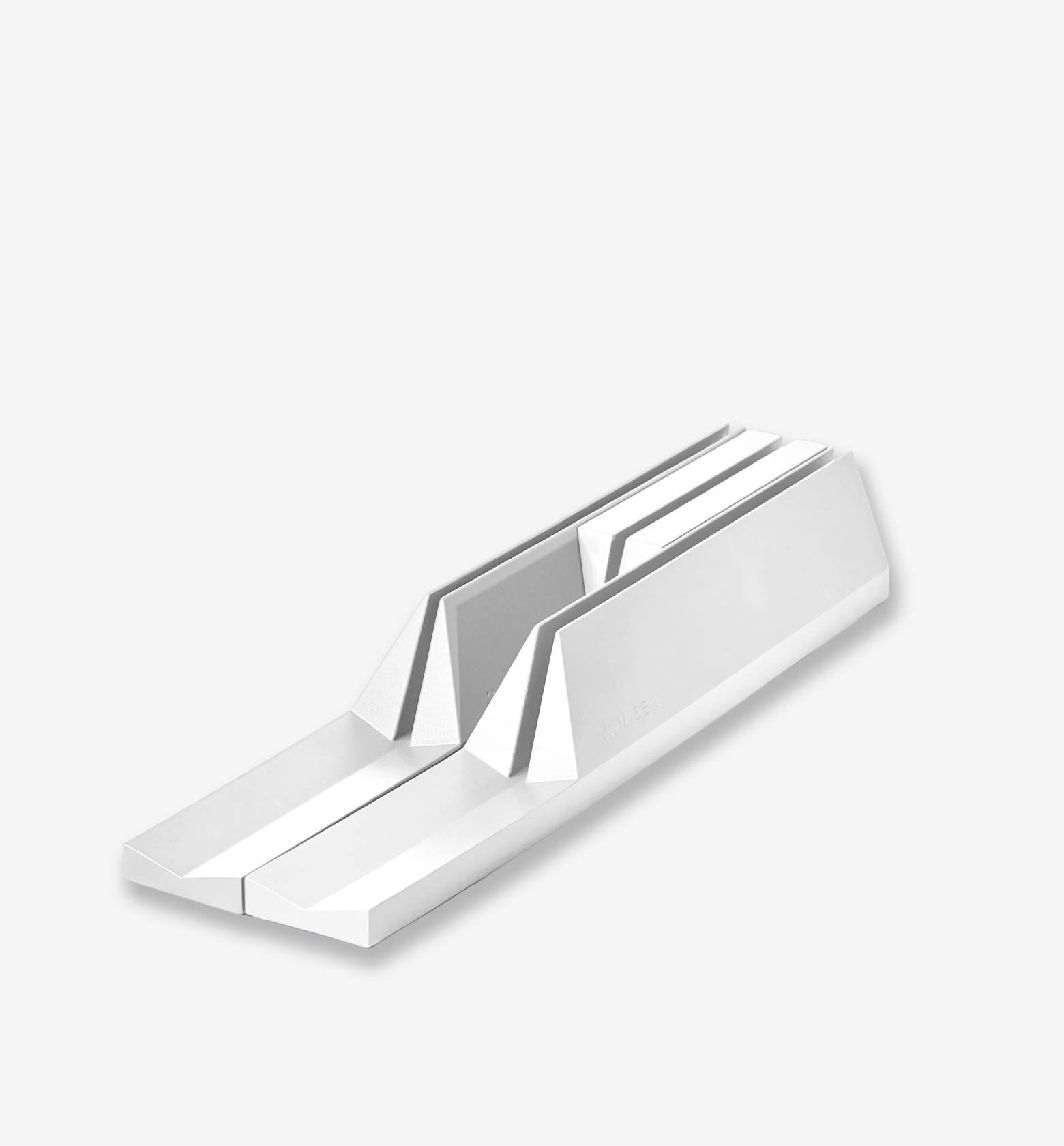 White minimalist dual-slot laptop stand with geometric design